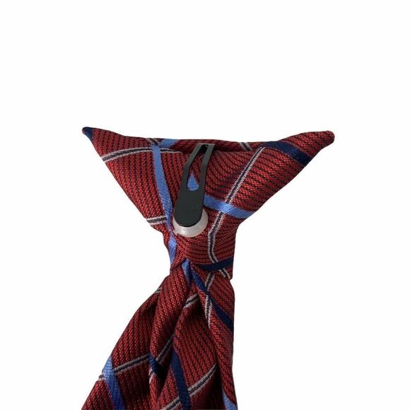 Boys Clip On Tie Red Blue Diagonal Striped Classic Pointed Tie One Size Cute - Picture 3 of 5